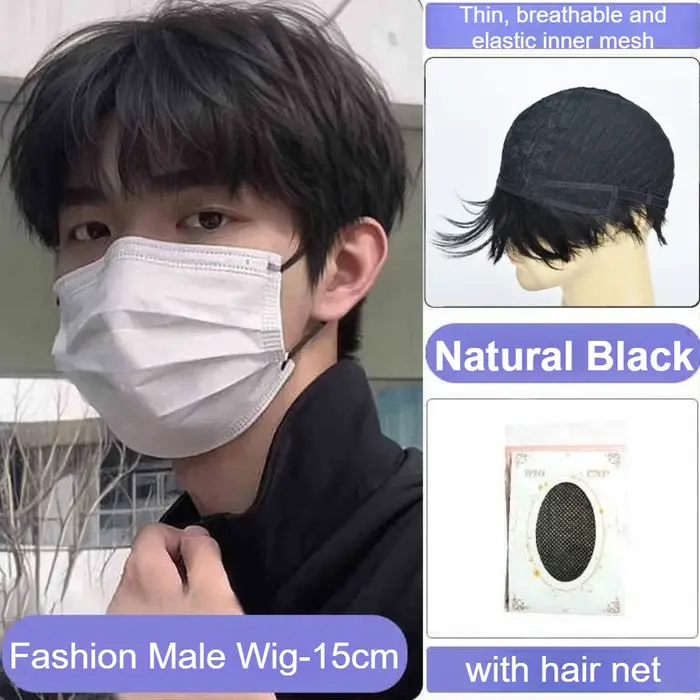 Perruque synthétique lisse pour hommes, perruque de Cosplay courte et moelleuse, couvre-tête noir na