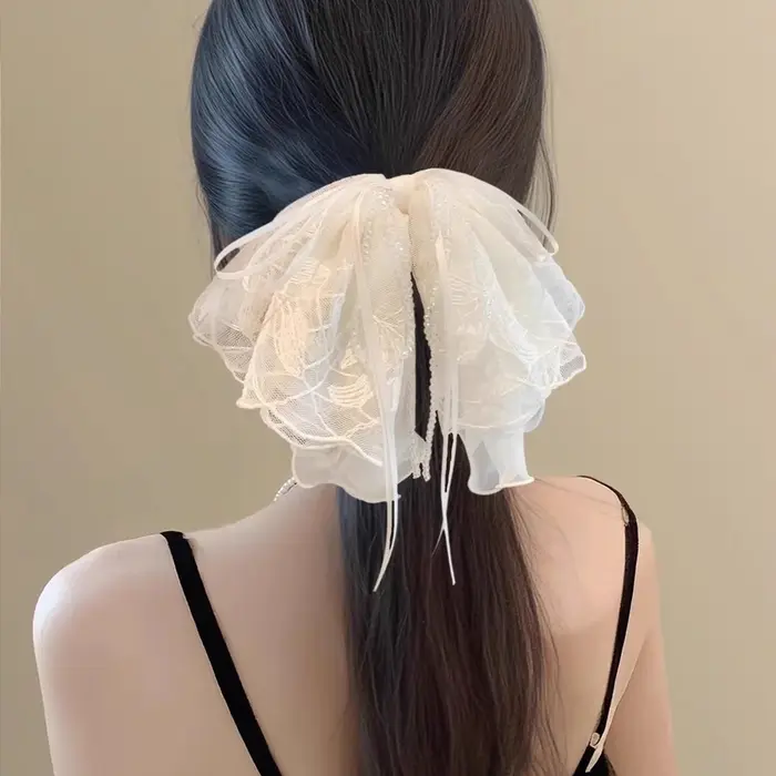 Pinces à cheveux en dentelle brodée avec nœud pour femmes