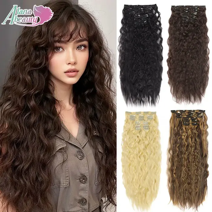 Extensions de cheveux synthétiques bouclés à clipser pour femmes et filles