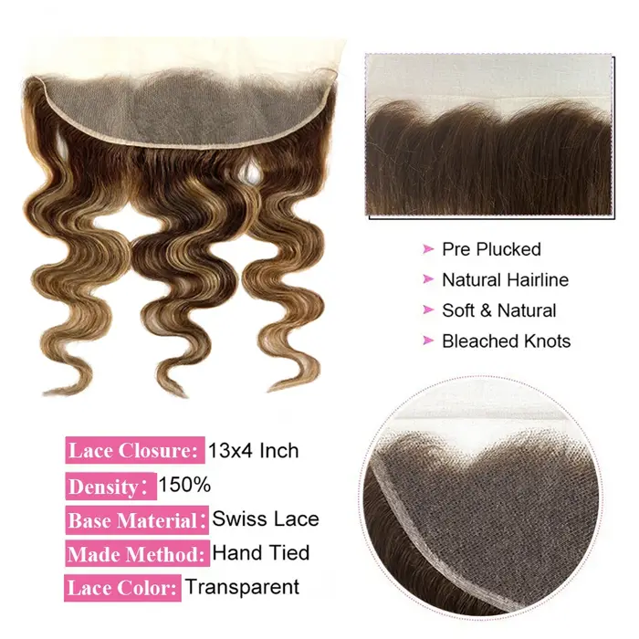 Faisceaux à reflets avec fermeture frontale brésilienne vague de corps Ombre Blonde cheveux humains Tissage Bundle