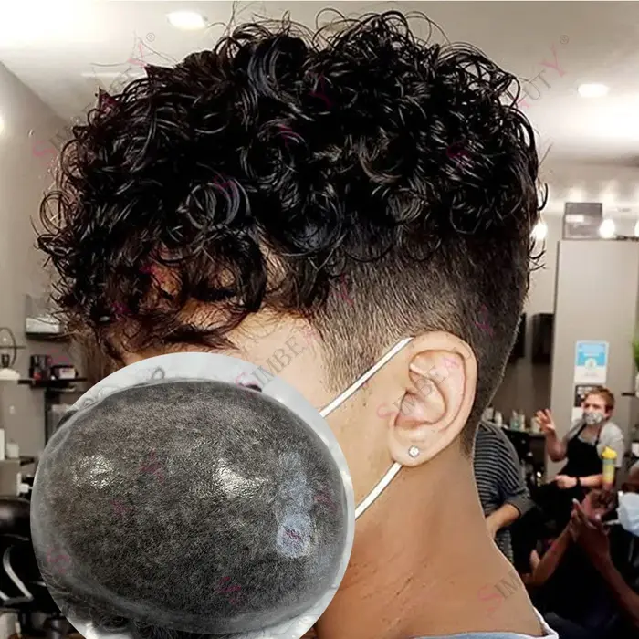 Toupet pour hommes, Base entièrement managable, super durable, naissance des cheveux naturelle boucl