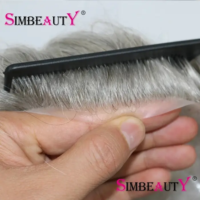 0.02mm peau Super Ultra mince 80% densité naissance des cheveux naturelle hommes toupet blond brun g