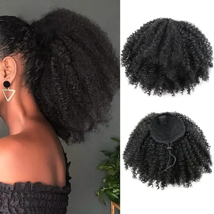 Queue de cheval synthétique afro bouclée courte de 10 pouces avec cordon de serrage