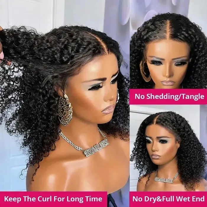Perruque Bob Courte Sans Colle 200 Densité, 12 Pouces, Ondulée Profonde, Lace Front, Cheveux Humains