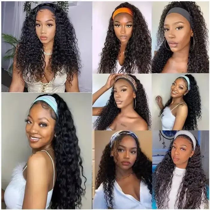 Perruque de cheveux humains brésiliens de densité 200 avec bandeau