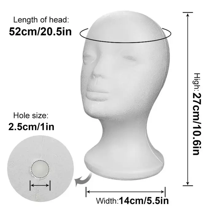 Tête de mannequin en polystyrène pour perruques