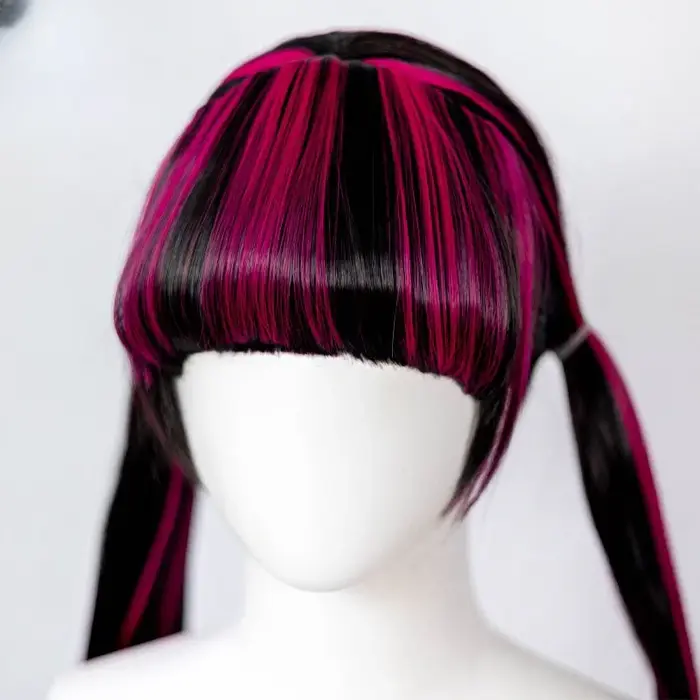 REEWES 40 pouces de Long noir rose droite cheveux synthétiques monstre haute Draculaura perruque avec Bang pour adolescent Cosplay déguisement d'halloween