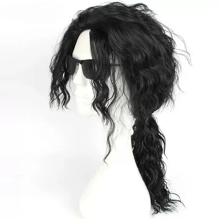 Perruque noire mi-longue bouclée pour cosplay Michael Jackson