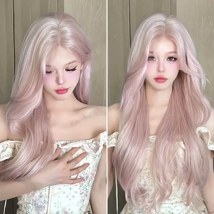 Perruque rose pour femmes perruques de Cosplay longues ondulées
