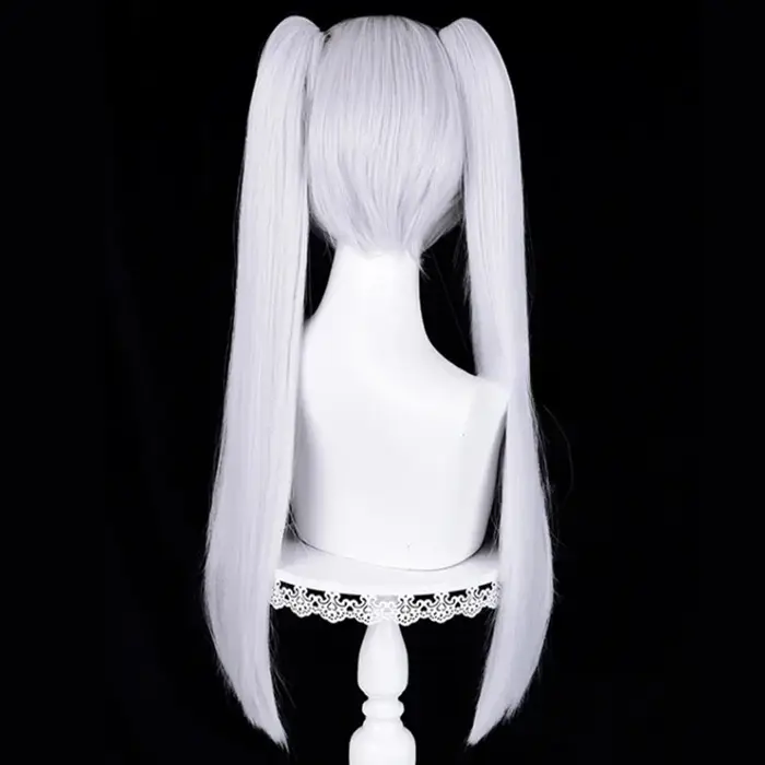 Anime Frieren Cosplay perruque argent blanc deux queues de cheval résistant à la chaleur perruques de cheveux synthétiques