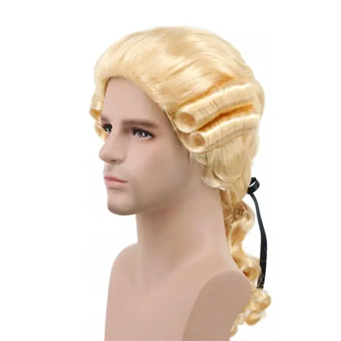 Gris blanc noir avocat juge baroque bouclés hommes perruques de luxe historique longue synthétique Cosplay perruque