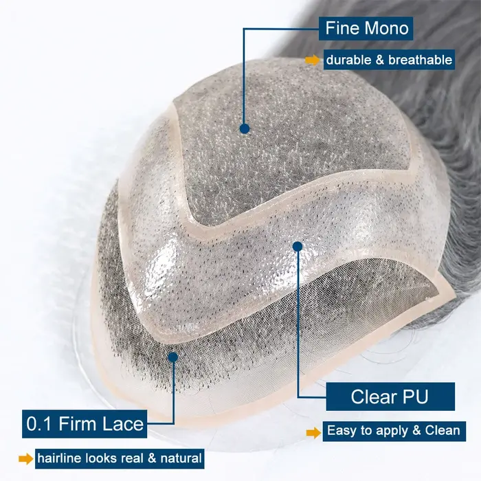 Toupet gris de 12 pouces pour hommes