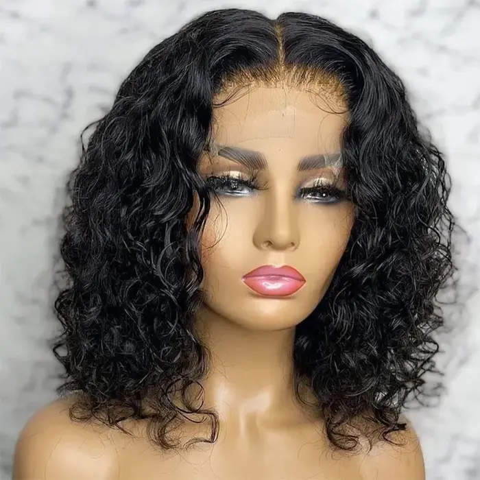 Perruque courte bob Water Wave en cheveux humains vierges brésiliens