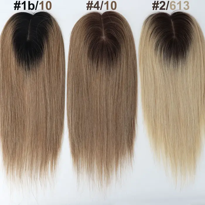 Topper capillaire 14 pouces ombré blond avec base en soie et clips