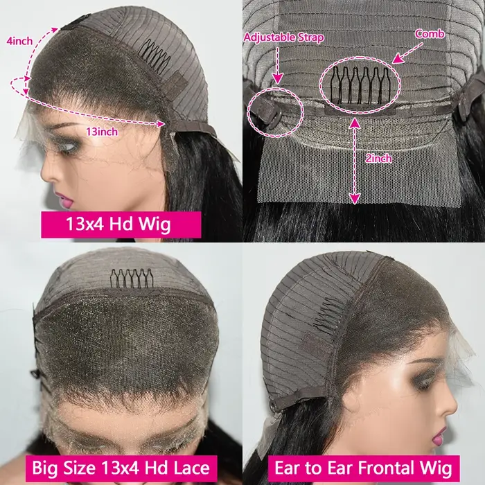 Queenlike réel Hd dentelle frontale perruques de cheveux humains pour les femmes pré plumé 13x4 cuir chevelu droit