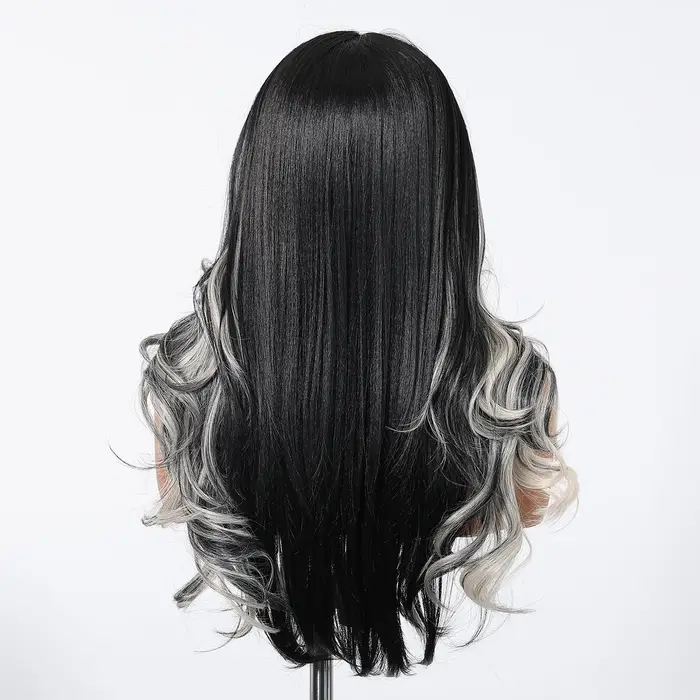 HENRY MARGU perruque Lace Front Wig synthétique longue ondulée noir blanc mettre en évidence