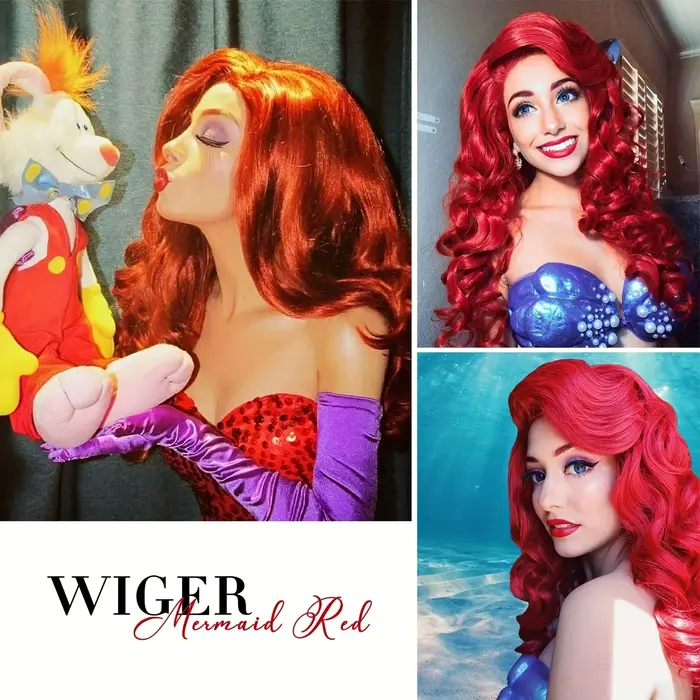 Perruque de cosplay synthétique longue bouclée rouge de 26 pouces
