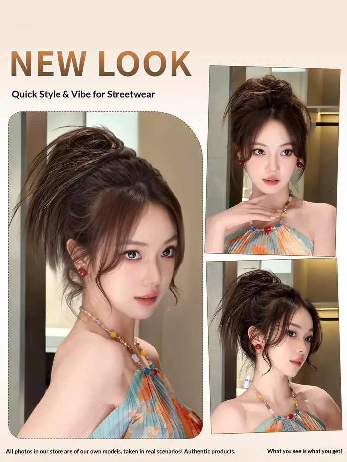 Nouvelle Postiche Synthétique Chignon Effet Désordonné