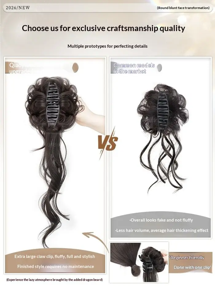 Perruque synthétique ondulée avec chignon désordonné et queue de cheval basse, à clipser, style élég