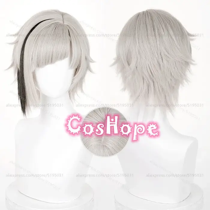 Nakajima Atsushi Cosplay perruque 30 cm courte chaude rose gris