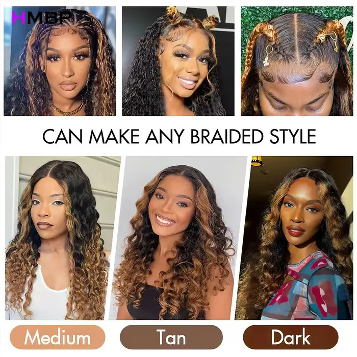 Honey Blonde Glueless Wigs, Deep Wave Wear and Go, Hd Lace Frmetals Wig, Human Hair, Ombre Water Wave, Pre-Plucked Wig, 13x6
