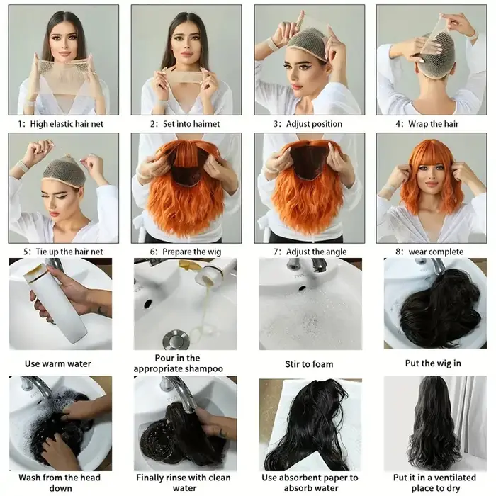 WIGSIN 16 pouces synthétique bandeau court vague d'eau perruque de cheveux bouclés pour les femmes respirant