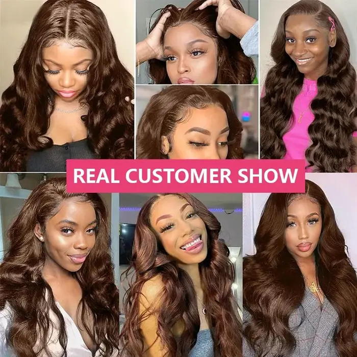 Perruques AMZhair Châtain Chocolat Cheveux Humains Ondulés Dentelle Transparente HD Perruque Frontale 13X4 13X6 Pour Femmes Noires