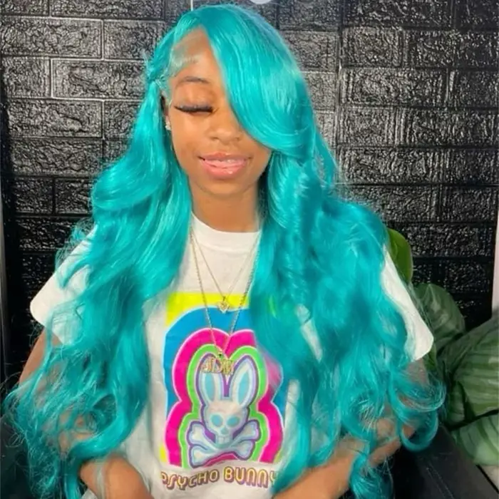 Perruques de cheveux humains bleu cyan 13x6 pour femmes, perruque frontale en dentelle verte menthe