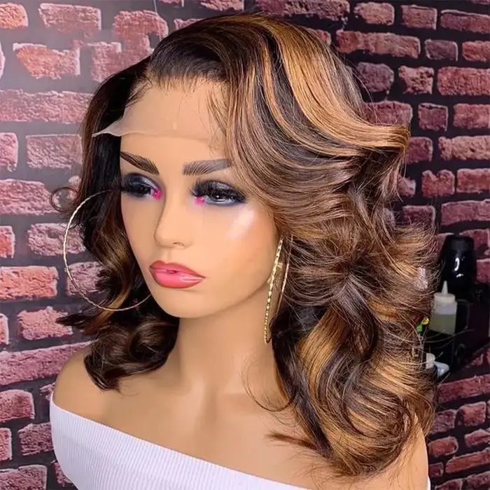 Perruque de gingembre cheveux humains Orange vague de corps Bob