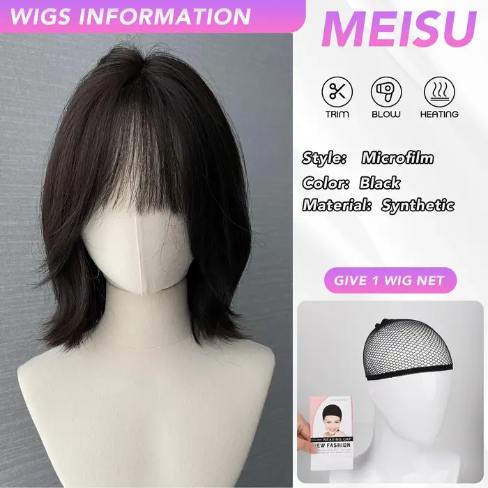 MEISU – perruque synthétique courte en microfilm de 12 pouces, perruque superposée en Fiber résistan