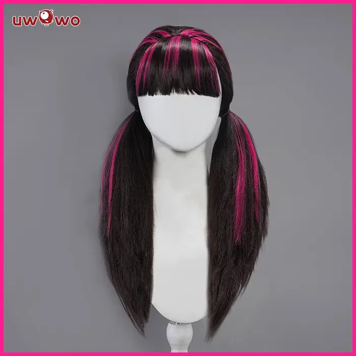 EN STOCK UWOWO Draculauraa Cosplay perruque cheveux longs 60CM de Long noir rose