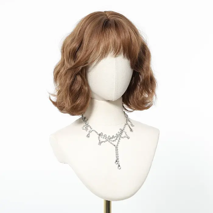 Perruques synthétiques marron miel, perruque courte ondulée pour femmes, faux cheveux naturels quoti