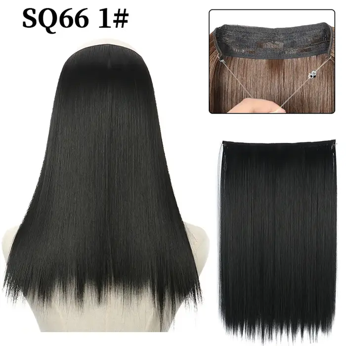 Extensions de cheveux invisibles 16/22 pouces avec bandeau, taille réglable, postiche synthétique lo