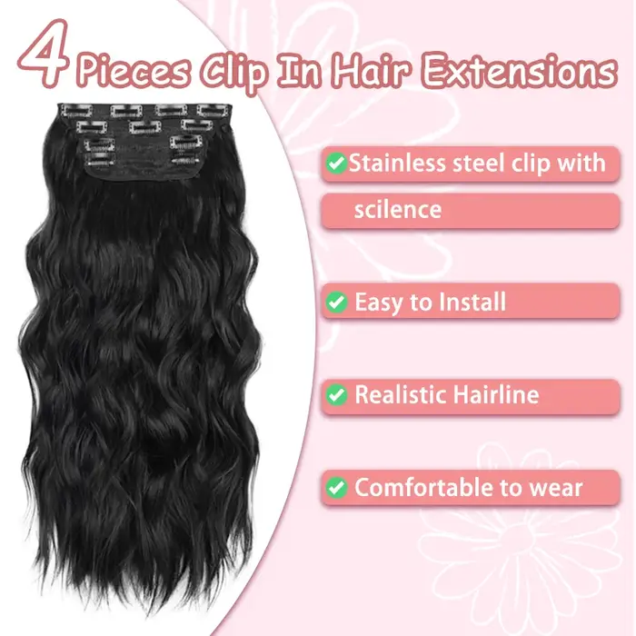 Extensions capillaires synthétiques noires épaisses à clips