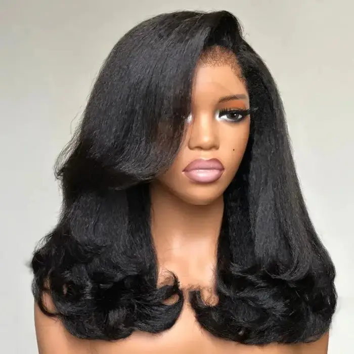 Perruque Lace Front Wig crépue lisse sans colle pour femme, cheveux doux, cheveux de bébé, pre-pluck
