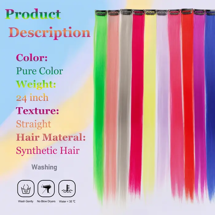 Extensions de cheveux synthétiques colorées à clipser