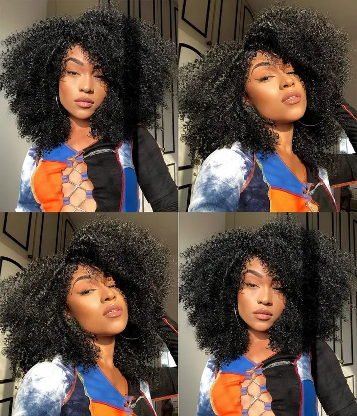Perruque Afro bouclée crépue avec frange pour femmes noires