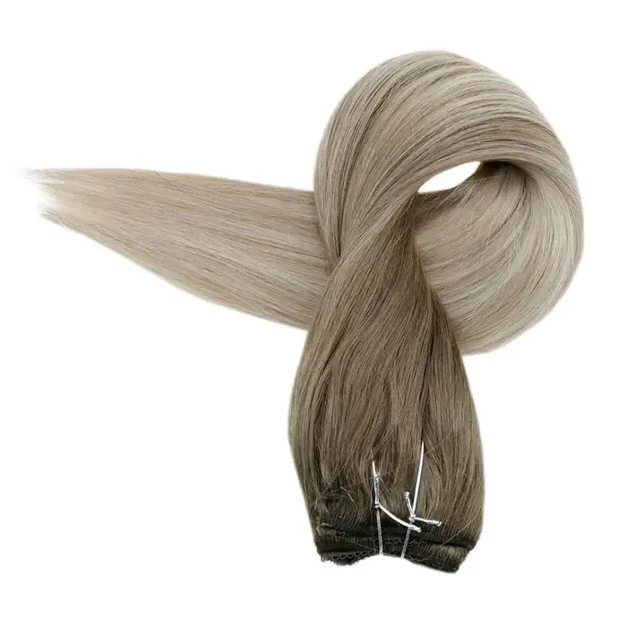 LaaTyo-Extension de cheveux de fil de pêche pour femme, 100% vrais cheveux humains brésiliens, ligne de poisson naturelle droite, cheveux de trame, 12-20 pouces
