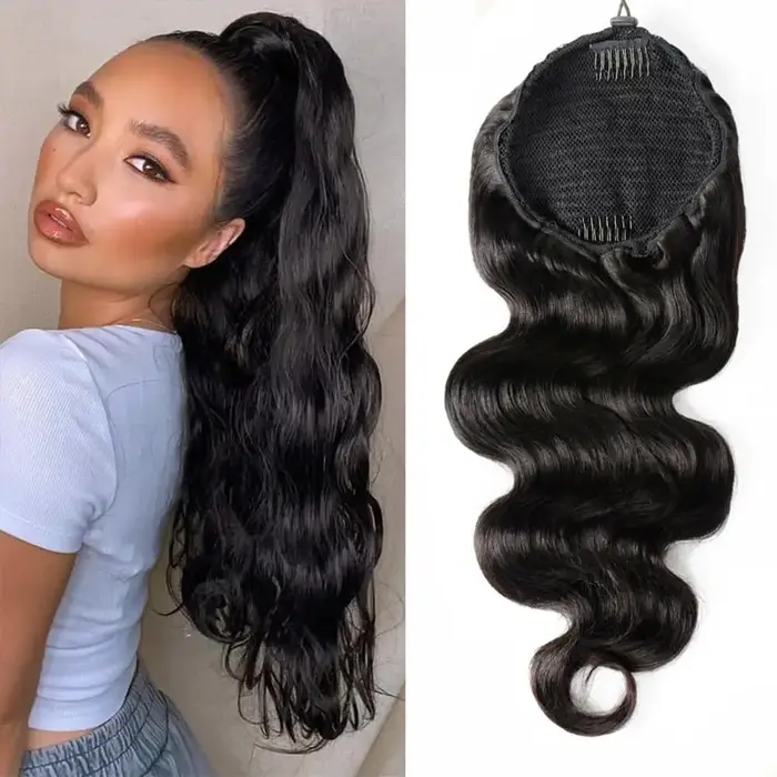 Queue de cheval bouclée frisée à cordon de serrage, extensions de cheveux humains brésiliens Remy li