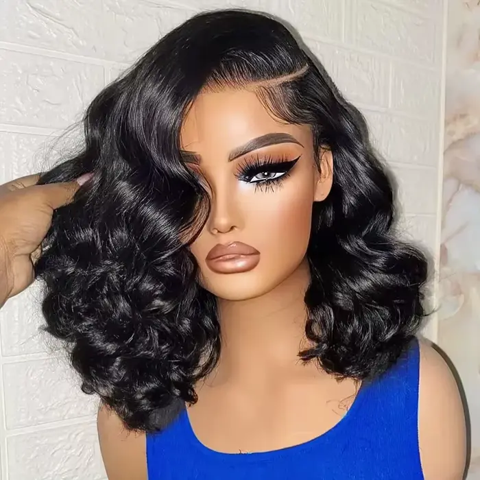 Perruque Lace Closure Wig Body Wave brésilienne naturelle, cheveux courts, 13x4 HD, Transparent, pre