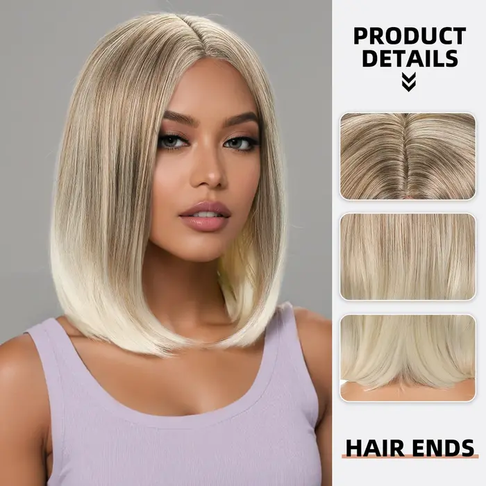Perruque pour femme avec cheveux courts et raides dorés