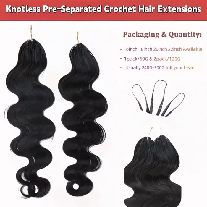 Extensions de cheveux humains au crochet de 30 pouces, ondulés, 12A, sans nœuds, pré-séparés, en plu