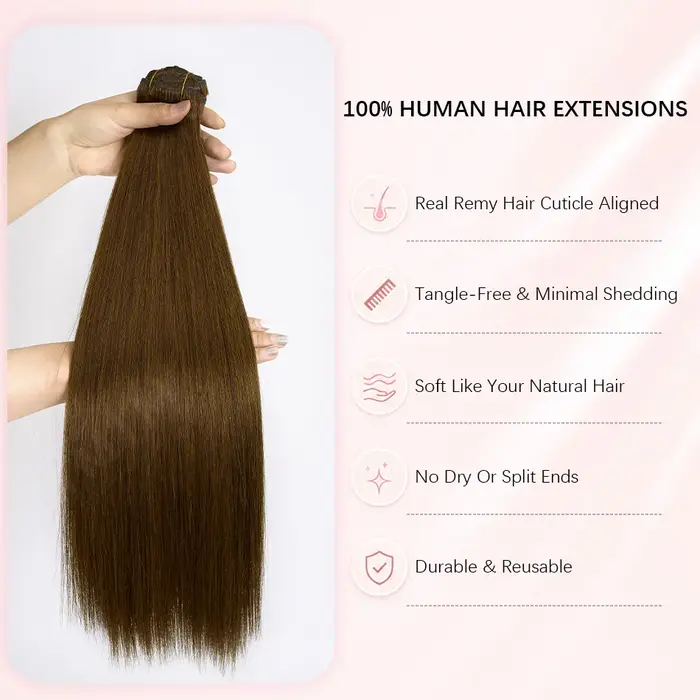 Extensions de cheveux humains lisses à clipser, 7 pièces/ensemble, pour tête entière, style brésilien, 85/120 grammes, extensions à clipser pour femmes