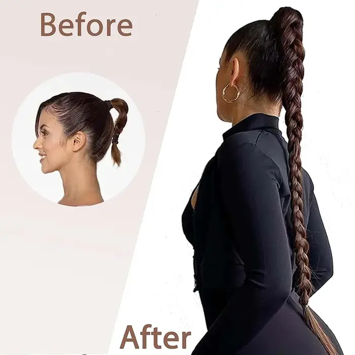 Extension de queue de cheval longue tresse avec cravate élastique enveloppement droit autour des Extensions de cheveux tressés postiche synthétique naturelle 30 pouces