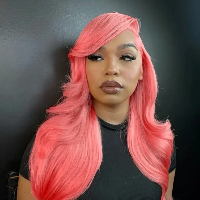 Sophia-Perruque Lace Front Wig naturelle brésilienne, cheveux lisses, pre-plucked, couleur rose, 13x