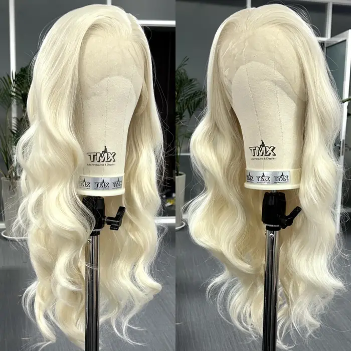 Perruque Lace Front Wig Synthétique Bouclée Naturelle pour Femme, Cheveux Longs et Ondulés, Blond Pl