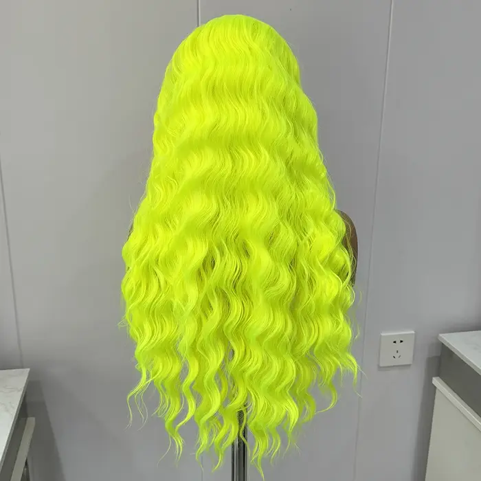 Perruque Synthétique Longue Bouclée Vert Néon pour Femme
