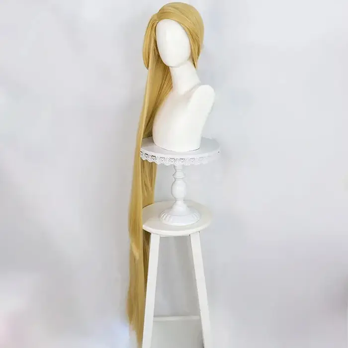 Raiponce Cosplay perruque film emmêlé princesse longue Blonde droite résistant à la chaleur cheveux Halloween Costume jeu de rôle perruques