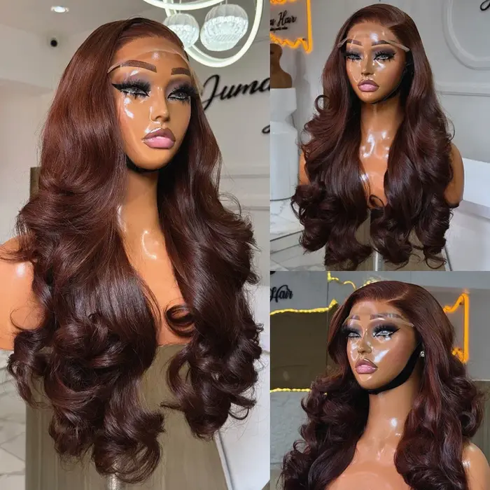 Perruque Lace Frontale 13x6 Ondulée Chocolat Marron 30 36 Pouces, Cheveux Humains Pré-Pluckés Coloré