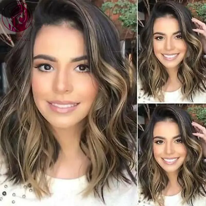 100% réel perruque de cheveux humains brun miel blond met en évidence dentelle frontale perruques co